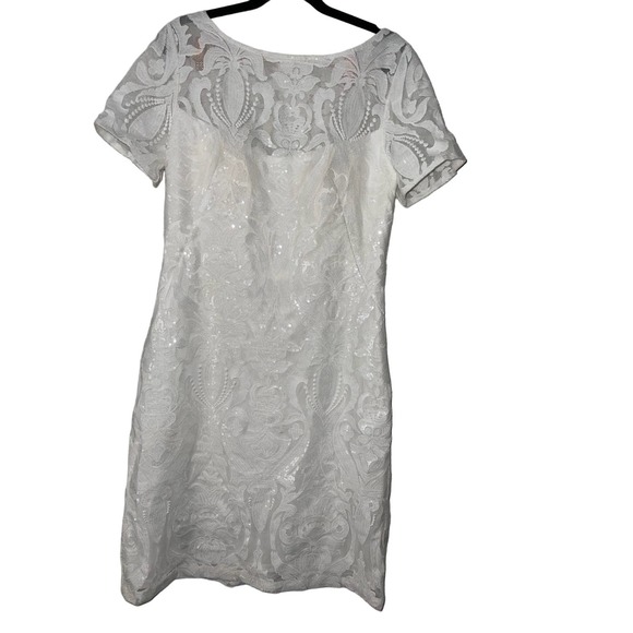 SUE WONG White Embroidered Lace Sequin Embellished Formal Wedding Dress size 12 - Picture 4 of 11